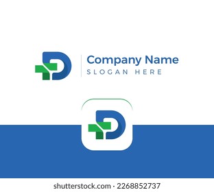 Simple letter D and plus logo design medical company with blue and green color