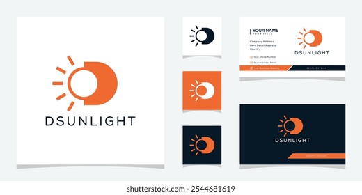 Icono gráfico de diseño de logotipo de luz solar de letra simple D. Plantilla de Vector de tarjeta de visita