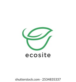  simple letter E ecology logo design with leaf symbol, green environment simple logo element