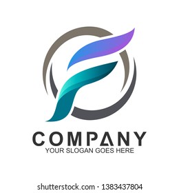 Simple Letter F Logo In Circle, Freedom Symbol, Feather Symbol