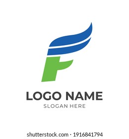 simple letter F logo template flat blue and green color style