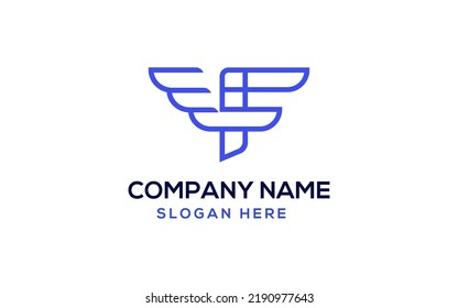 Plantilla de diseño del logotipo del ala F de letra simple sobre fondo blanco. Adecuado para cualquier logotipo de marca