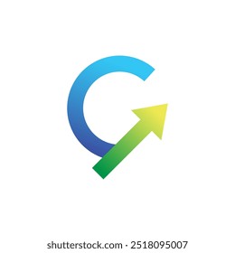 Simple letter G logo design with an arrow on the side pointing up.