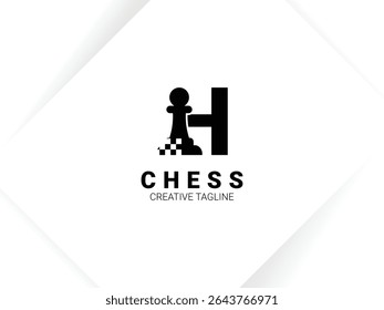 Simple letter H chess logo with pawn and chessboard symbol. Monogram logo template