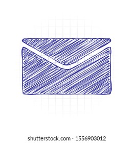 simple letter icon. Hand drawn sketched picture with scribble fill. Blue ink. Doodle on white background