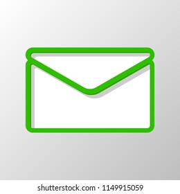simple letter icon. Paper style. Cut symbol with green bold contour on shape and simple shadow