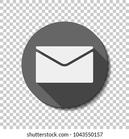 simple letter icon. White flat icon with long shadow in circle on transparent background