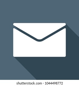 simple letter icon. White flat icon with long shadow on background