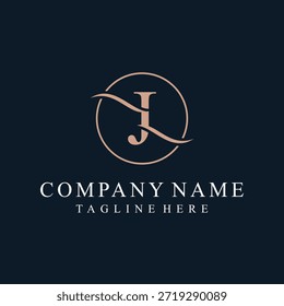 Diseño de logotipo de texto de letra J Serif simple, concepto de Vector de icono dorado, Plantilla de Vector gráfico redondo circular