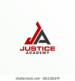 Logo de la carta. Tipo de letra JA. Concepto de fuente. Forma triangular. Academia de Justicia escribiendo.