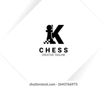 Simple letter K chess logo with pawn and chessboard symbol. Monogram logo template