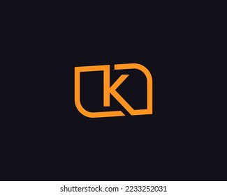 Simple letter K inside a square logo design template on black background.