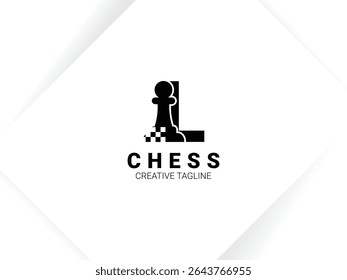 Simple letter L chess logo with pawn and chessboard symbol. Monogram logo template