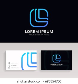 Simple letter L logo linear square sign company icon with brand business card.