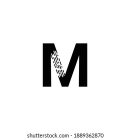 Simple Letter Logo Design With Dash Line Effect. Initial M Letter In Uppercase Sans Serif Font Style.