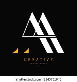 ein einfaches Logo-Design in Weiß- und Goldfarbe mit schwarzem Hintergrund.
