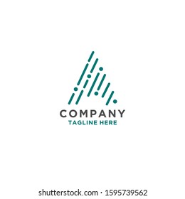 Simple letter A logo with dots and lines tech look. Vector template download.
