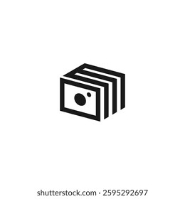 Simple Letter M and camera or M photos logo concept vector icon