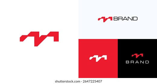 Simple letter M geometric style concept, Logo icon design vector illustration element, Modern symbol initial alphabet sign with red color for technology, brand identity and business company
