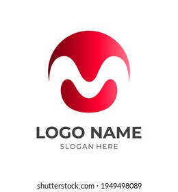 simple letter M logo design with flat red color style