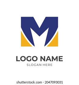 letra simple modelo de diseño de logotipo M vector con estilo de color azul y amarillo plano