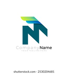 Logotipo simple de la letra M con la Plantilla del diseño del ala, logotipos del negocio