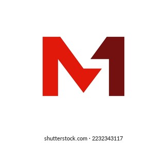 Simple letter M and number one logo design template on white background.