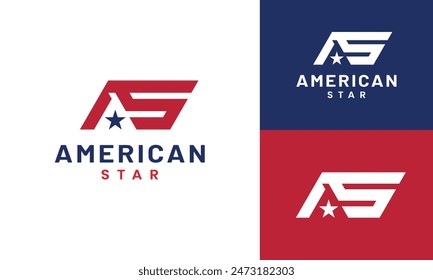 Einfacher Buchstabe Monogram A S AS SA America Star Logo Design Vorlage. Geeignet für allgemeine Unternehmen, Bau, Immobilien, Delivery Express, Bekleidung, Sport oder American Business Branden Logo Design.