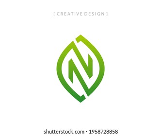 Simple letter N eco leaf logo icon design template element.