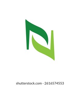 Simple Letter N initial with green leaf logo design vector