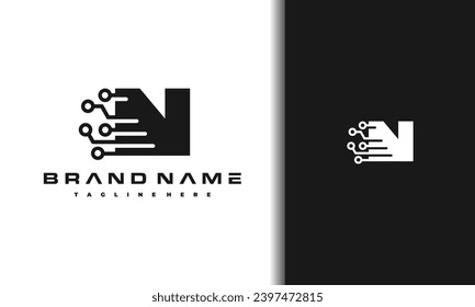 letra simple logotipo de tecnología N
