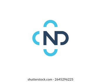 Simple Letter ND cross or ND medical logo concept vector icon