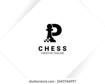 Simple letter P chess logo with pawn and chessboard symbol. Monogram logo template