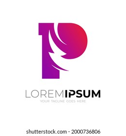 Simple letter P logo and thunder design combination