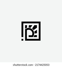 letra simple P y elementos de plantilla de diseño de logotipo de sol