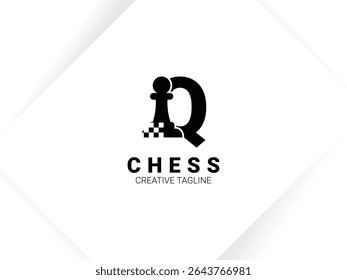 Letra simples Q logotipo de xadrez com símbolo de peão e xadrez. Modelo de logotipo do monograma