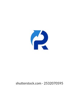 Letra simples R Seta para cima Logotipo forma dinâmica ícone de design ilustração de vetor