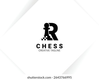 Simple letter R chess logo with pawn and chessboard symbol. Monogram logo template
