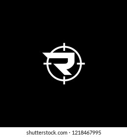 simple letter R with crosshair vector logo template for firearms company