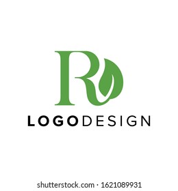 Simple letter R with leaf logo design vector