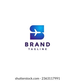 Simple Letter S With Airplane Silhouette Logo Design. Airplane Icon Inside Letter S Logo Design.