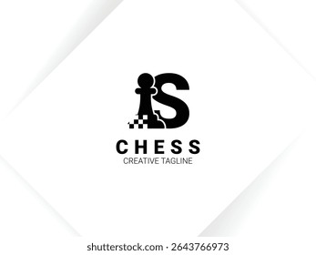 Simple letter S chess logo with pawn and chessboard symbol. Monogram logo template