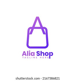 Letra simple A y diseño del logotipo de la bolsa de compras para la identidad de marca comercial, de mercado, de tiendas y de tiendas