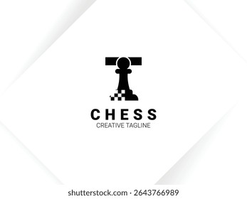 Simple letter T chess logo with pawn and chessboard symbol. Monogram logo template