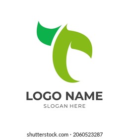 letra simple modelo de diseño de logotipo T vector con estilo de color verde plano