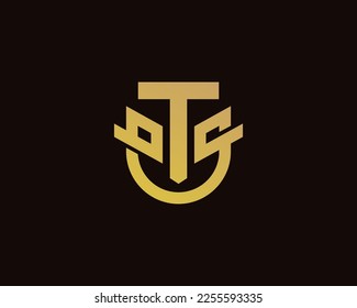 Simple letter TU or UT shield logo design template on white background