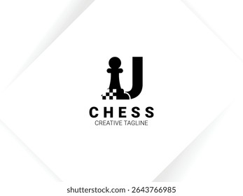 Simple letter U chess logo with pawn and chessboard symbol. Monogram logo template