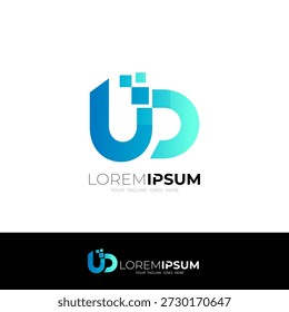 Einfaches U- und D-Logo-Design, Pixel-Design