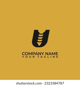 Simple letter U logo vector with screw silhouette combination.