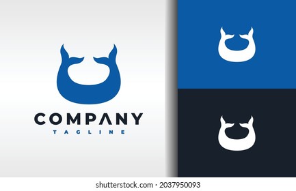 simple letter U whale logo	